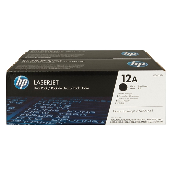 אריזת חסכון הכוללת 2 טונרים שחורים מקוריים HP Q2612AD